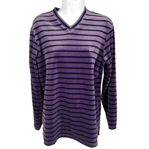 Vintage Tommy Hilfiger Velour Shirt Purple Black Stripped Women's S Long Sleeve‎